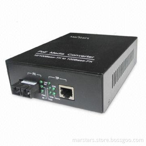 PoE Media Converter with 15.4W Power, 10/100Mbps Data Conversion, for Connecting PD Devices